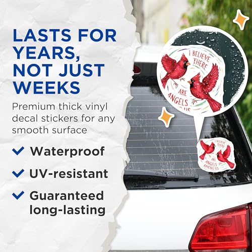 (2 Pack) Inspirational Quotes Stickers - Red Cardinals Sticker - Angels Among Us Sticker - 5" On Longest Side - Sticks to Smooth Flat Surfaces - Made in USA - BMCS8890