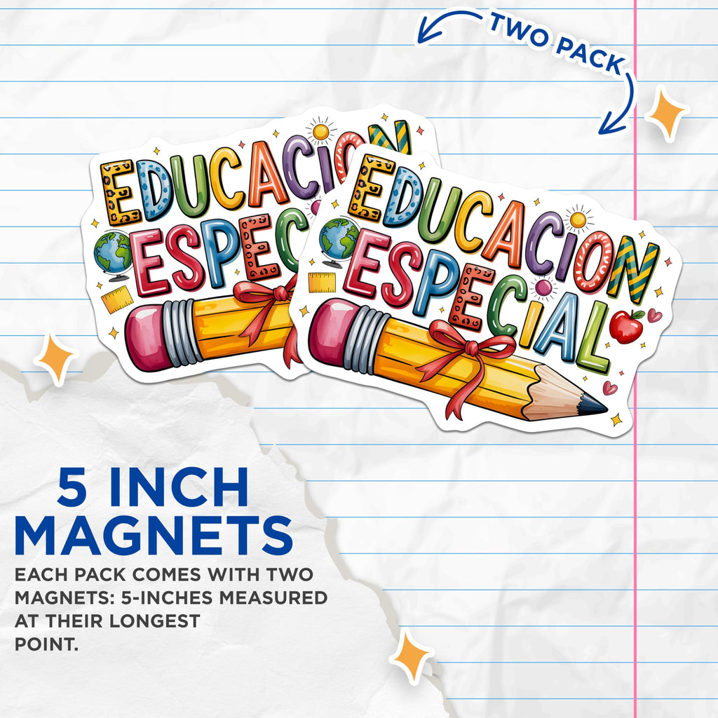 (2 Pack) Educacion Especial Magnets - SPED Teacher Appreciation Decor - Inclusive Classroom Educator Support - 5 Inches On Longest Side - Thick Durable Magnet - Made in USA - MAG27155