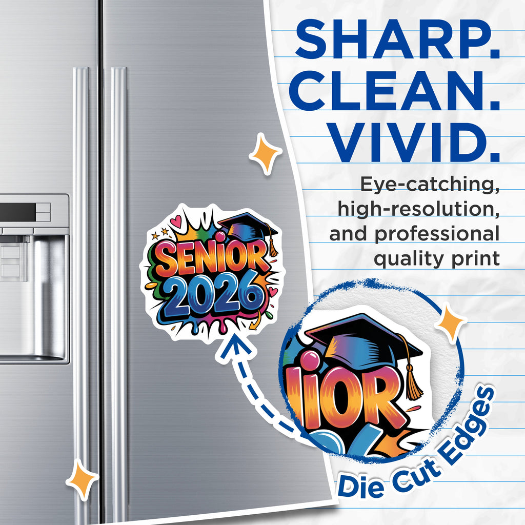 (2 Pack) Senior 2026 Magnets - Class of 2026 Grad Cap Decor - High School College Graduation Celebration - 5 Inches On Longest Side - Thick Durable Magnet - Made in USA - MAG36459