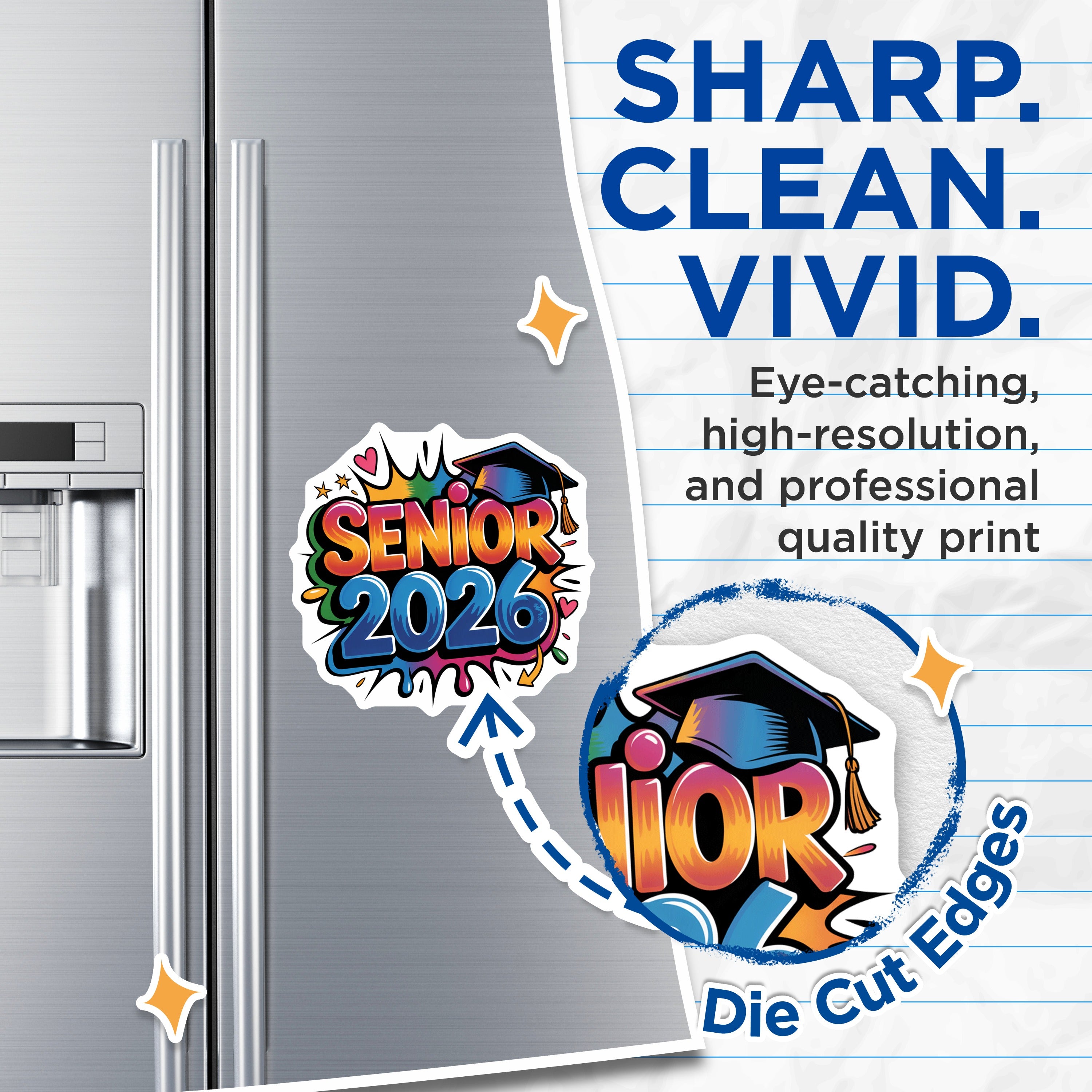 (2 Pack) Senior 2026 Magnets - Class of 2026 Grad Cap Decor - High School College Graduation Celebration - 5 Inches On Longest Side - Thick Durable Magnet - Made in USA - MAG36459