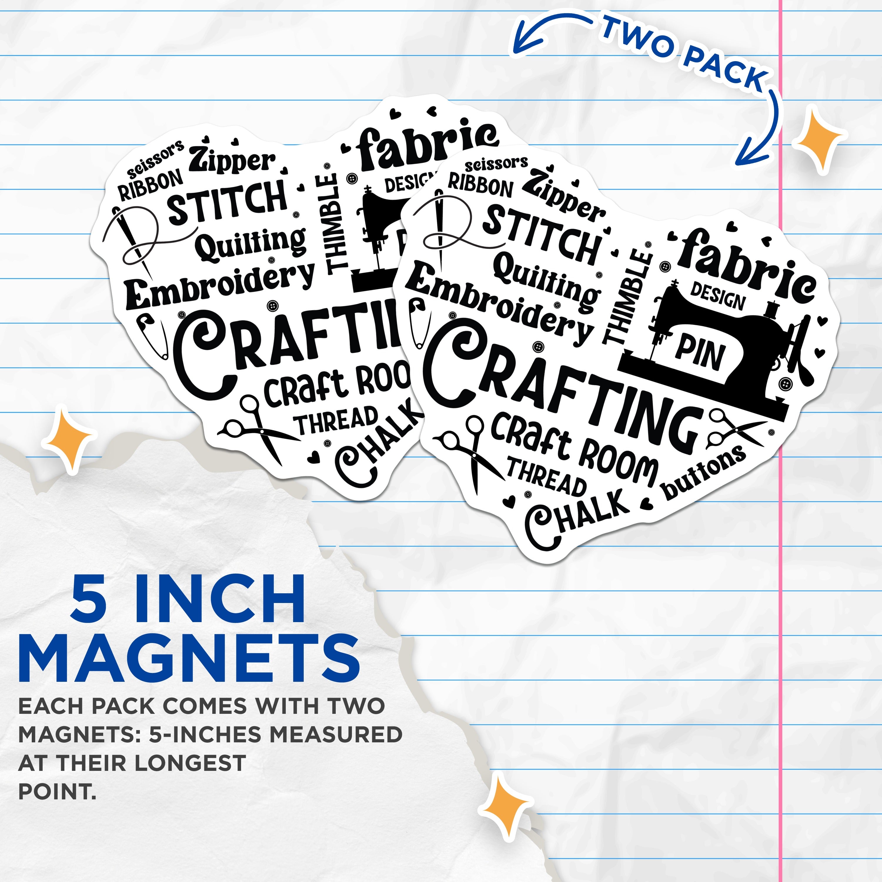 (2 Pack) Crafting Magnets - Sewing Room Decor - Quilting Hobbyist Item for Crafters - 5 Inches On Longest Side - Thick Durable Magnet - Made in USA - MAG38847