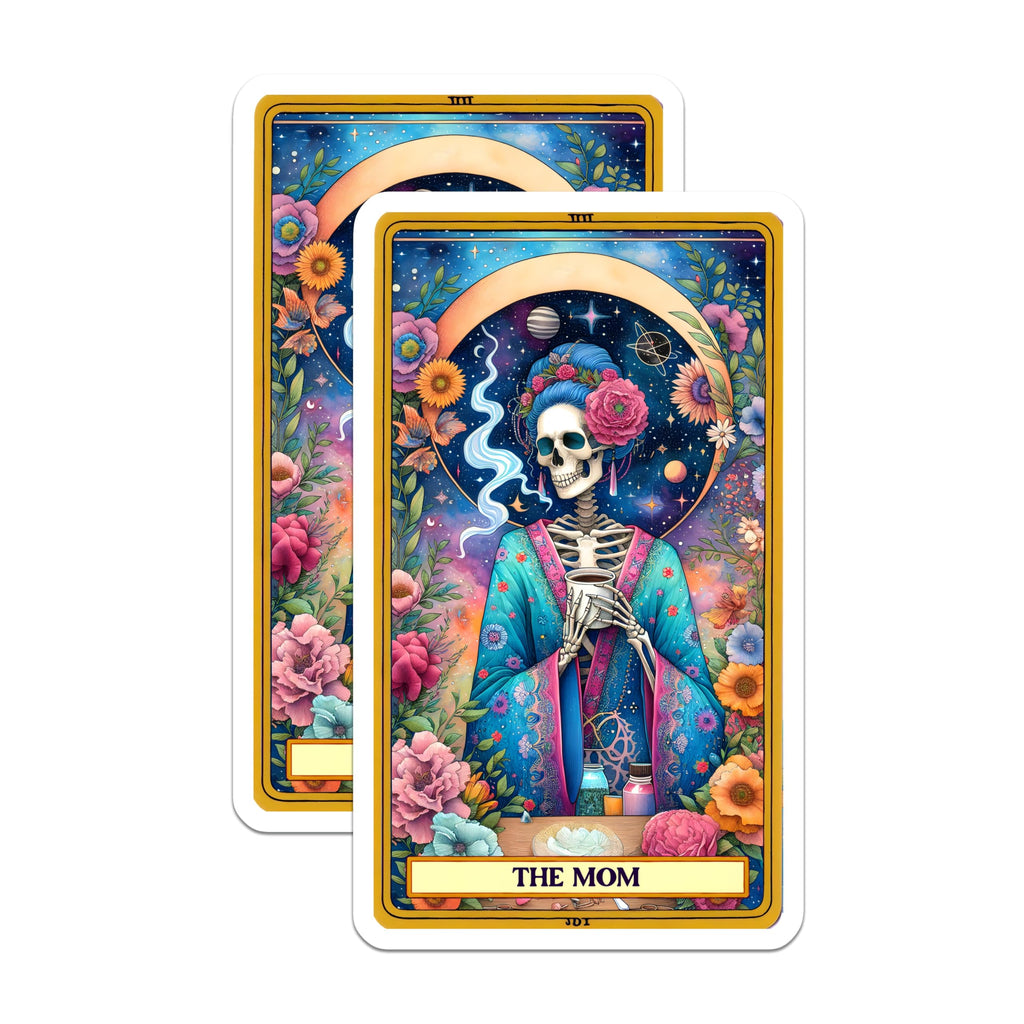 (2 Pack) The Mom Tarot Skeleton Magnets - Celestial Floral Skull Artwork - Mystical Refrigerator Locker Accent Decor - 5 Inches On Longest Side - Thick Durable Magnet - Made in USA - MAG24457