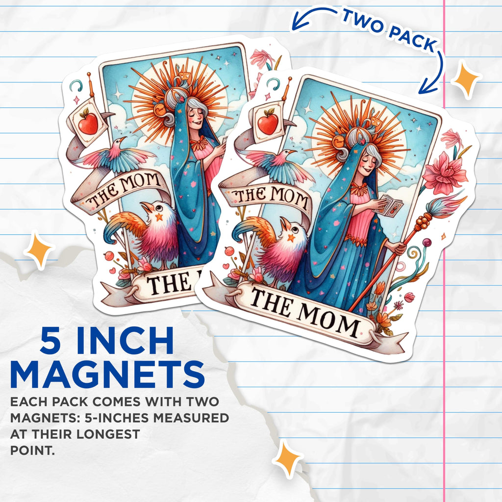 (2 Pack) Mom Tarot Card Magnets - Divine Mother Art - Whimsical Maternal Decor - 5 Inches On Longest Side - Thick Durable Magnet - Made in USA - MAG23039