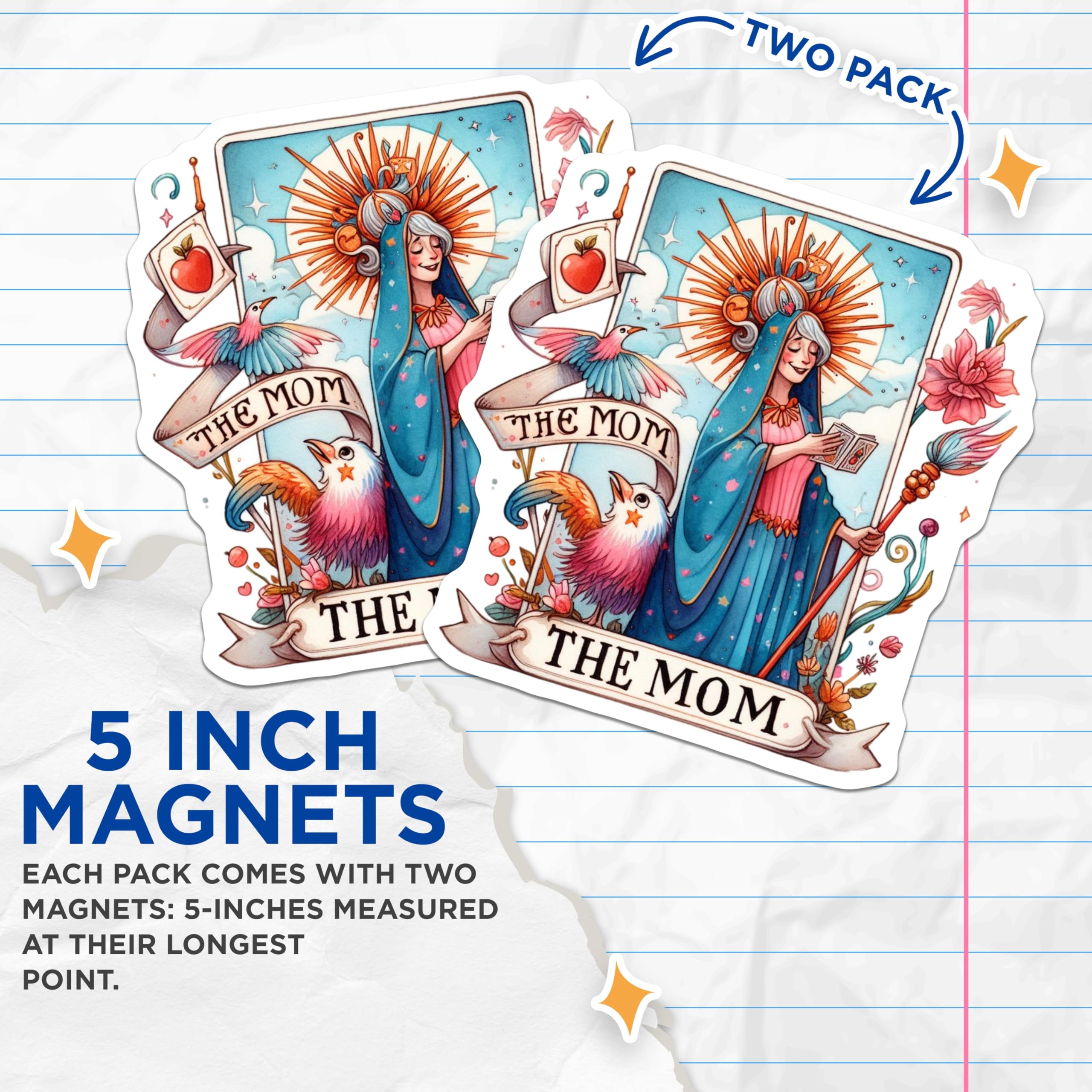(2 Pack) Mom Tarot Card Magnets - Divine Mother Art - Whimsical Maternal Decor - 5 Inches On Longest Side - Thick Durable Magnet - Made in USA - MAG23039