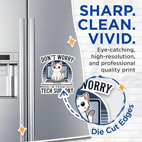 (2 Pack) Don't Worry I'm from Tech Support Magnets - Cute Cat Design Magnets - Office Humor Decorative Magnets- 5" On Longest Side - for Fridges, Toolboxes, Cars - Made in USA - MAG2787