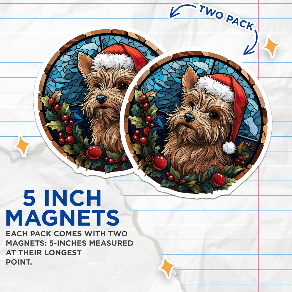 (2 Pack) Yorkie Christmas Magnets - Stained Glass Yorkshire Terrier Holiday Decor - Pet Dog Lover Fridge Magnets - 5 Inches On Longest Side - Thick Durable Magnet - Made in USA - MAG29713