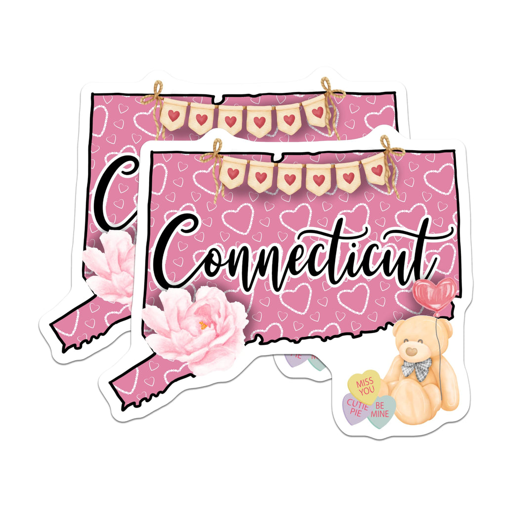 (2 Pack) Connecticut State Magnets - Teddy Bear with Hearts - Connecticut Decor Souvenirs - 5" On Longest Side - Premium Magnet - for Cars, Refrigerators, Toolboxes, Lockers - Made in USA - MAG18757