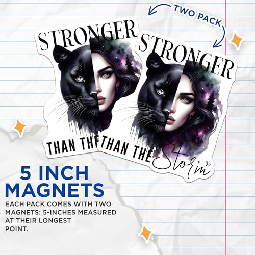 (2 Pack) Stronger Than The Storm Magnets Magnets - Inspirational Quotes - Panther and Woman Art - 5" On Longest Side - Made in USA - Sticks to Refrigerators & Metal Surfaces - MAG9229