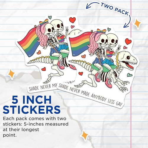 (2 Pack) Pride Skeleton Stickers - LGBTQIA+ Rainbow Stickers - Love Wins Stickers - 5" On Longest Side - Sticks to Smooth Flat Surfaces - Made in USA - BMCS7103
