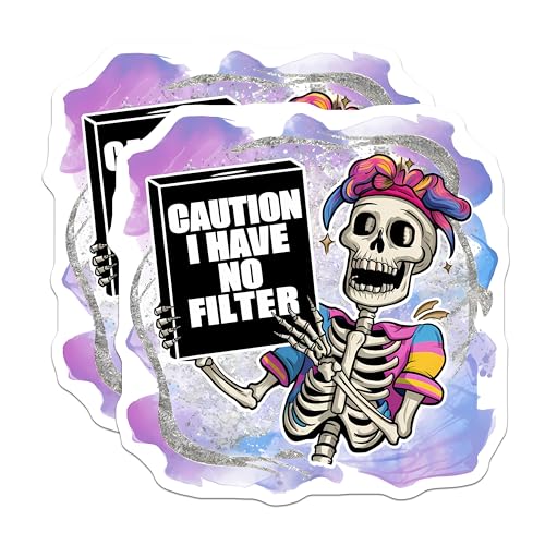 (2 Pack) Caution No Filter Skeleton Magnets - Funny Skeleton - Skeleton Printed Magnets for Fridge - 5" On Longest Side - for Cars, Fridges, Toolboxes - Made in USA - MAG4406