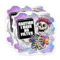 (2 Pack) Caution No Filter Skeleton Magnets - Funny Skeleton - Skeleton Printed Magnets for Fridge - 5" On Longest Side - for Cars, Fridges, Toolboxes - Made in USA - MAG4406