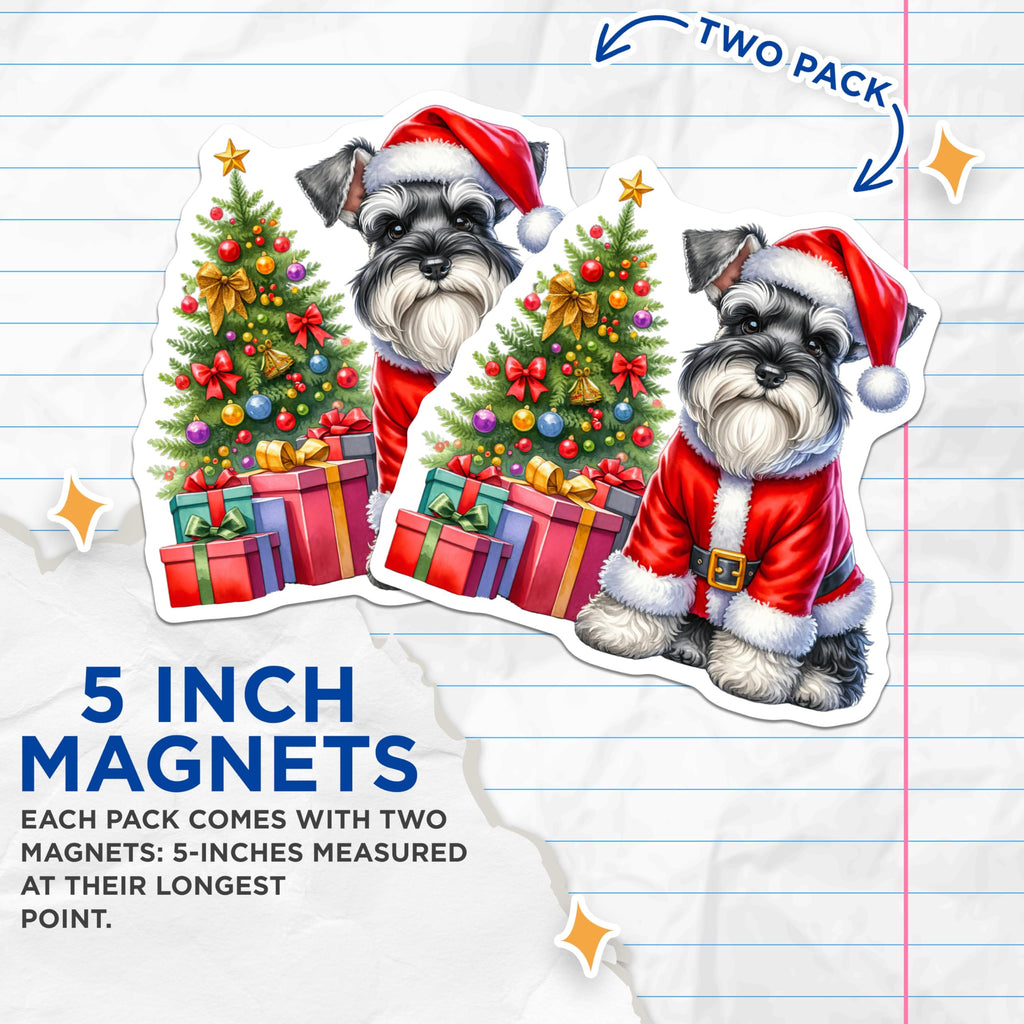 (2 Pack) Schnauzer Christmas Magnets - Santa Dog Holiday - Festive Pet Decor - 5 Inches On Longest Side - Thick Durable Magnet - Made in USA - MAG28701