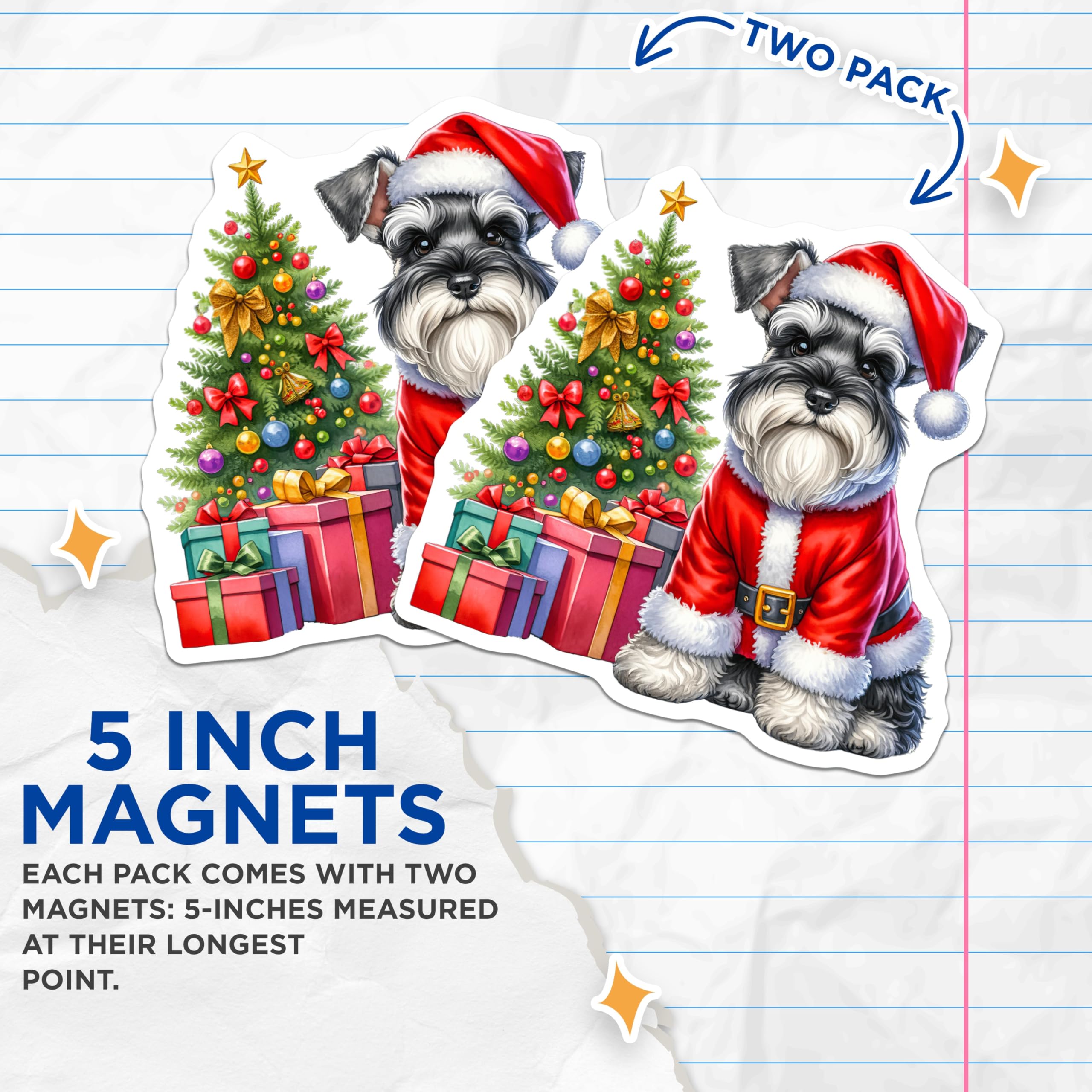 (2 Pack) Schnauzer Christmas Magnets - Santa Dog Holiday - Festive Pet Decor - 5 Inches On Longest Side - Thick Durable Magnet - Made in USA - MAG28701