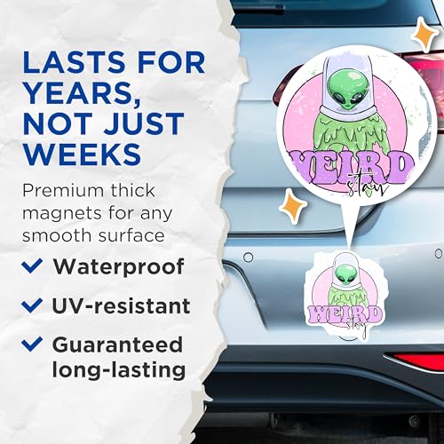 (2 Pack) Alien Magnets - Alien Decor - Alien Art - Alien Sticker - 5" On Longest Side - for Cars, Fridges, Toolboxes - Made in USA - MAG7764