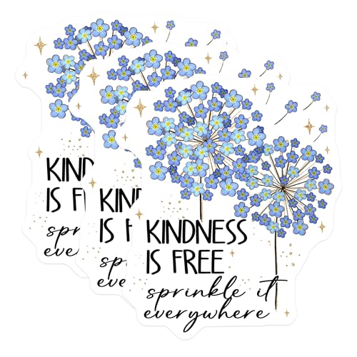 (3 Pack) Kindness is Free Decals - Floral Laptop Decals - Inspirational Quote Stickers - 3 Inches On Longest Side - Easy Peel & Apply - Made in USA - 3MCS2935