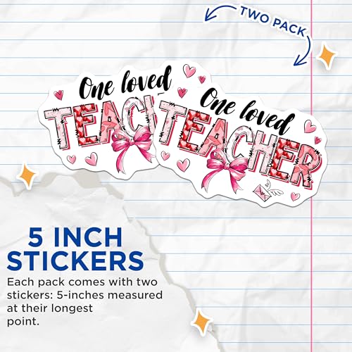 (2 Pack) One Loved Teacher Stickers - Appreciation - Teacher Gifts - Thank You for Teachers - 5" On Longest Side - Sticks to Smooth Flat Surfaces - Made in USA - BMCS7643