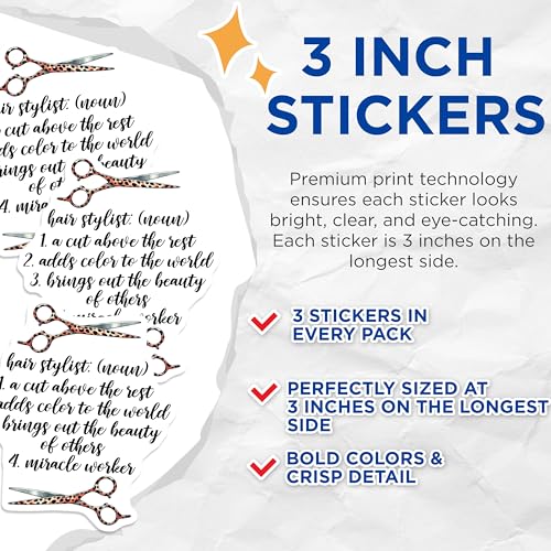 (3 Pack) Hair Stylist Definition Decals - Cosmetologist Quote - Salon Profession Decals - 3 Inches On Longest Side - Easy Peel & Apply - Made in USA - 3MCS6342