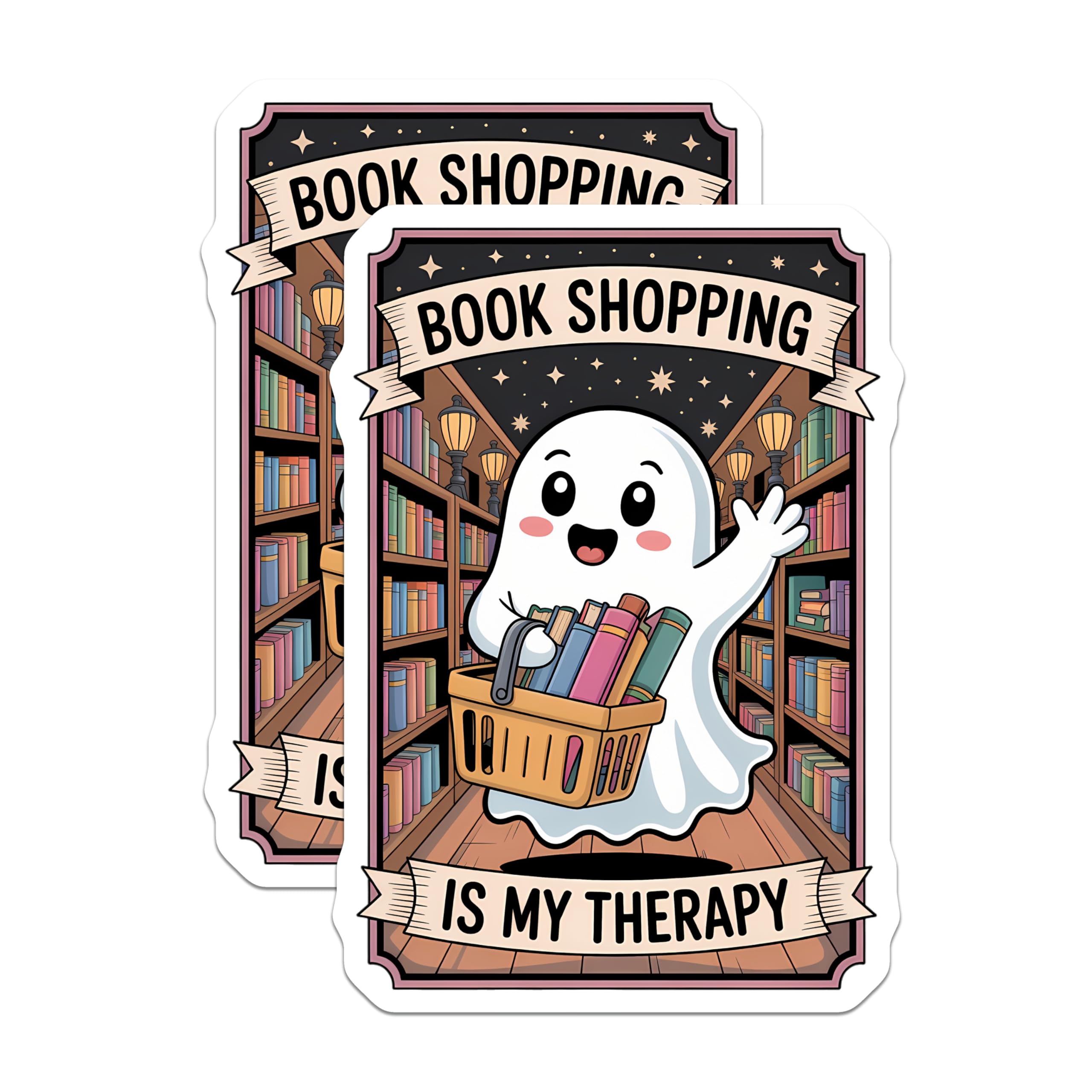 (2 Pack) Book Shopping Magnets - Cute Ghost Bookworm - Literary Therapy Decor - 5 Inches On Longest Side - Thick Durable Magnet - Made in USA - MAG20328