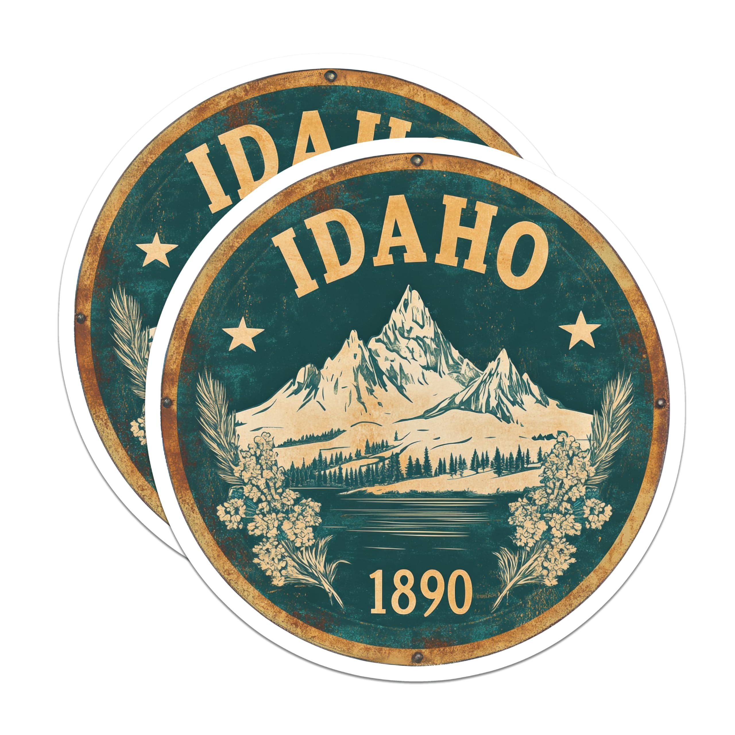(2 Pack) Idaho State Seal Magnets - Mountain Lake - State Pride Souvenir - 5" On Longest Side - Premium Magnet - for Cars, Refrigerators, Toolboxes, Lockers - Made in USA - MAG16237