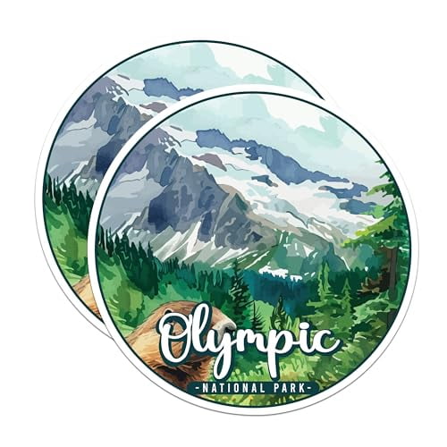 (2 Pack) Olympic National Park Bumper Magnet - US National Park - Choose from 63 Parks - 5" On Longest Side - Decal for Car Bumper, Laptop, Water Bottle, Wall, and Window - MAG1596