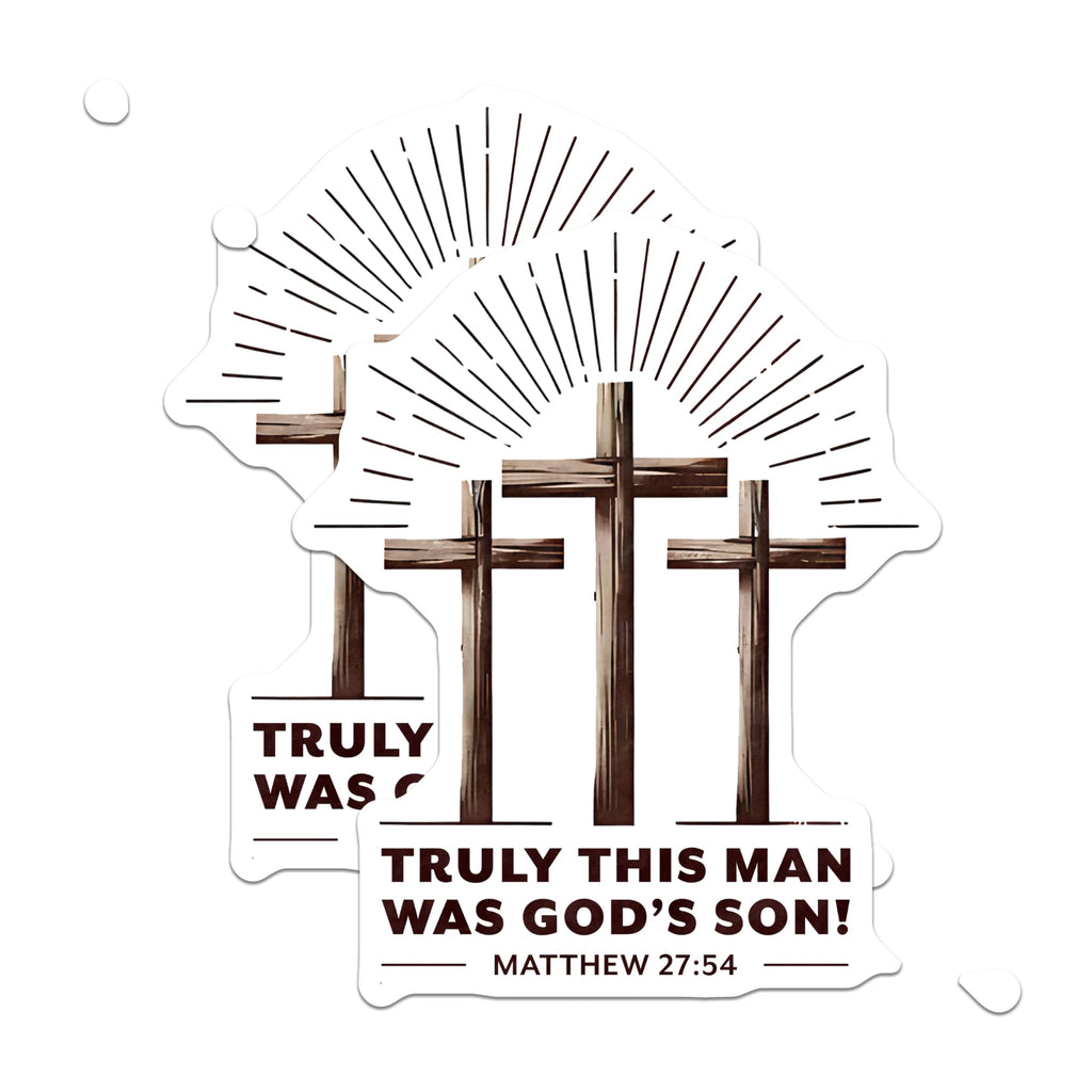(2 Pack) Christian Faith Magnets - Religious Scripture Matthew 27:54 - Three Crosses God Son Inspirational Decor - 5 Inches On Longest Side - Thick Durable Magnet - Made in USA - MAG27633