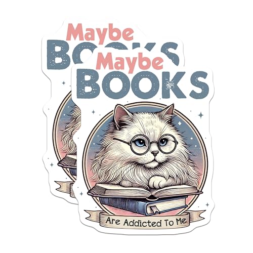 (2 Pack) Funny Book Lover Stickers - Cat Stickers for Readers - Cute Reading Themed Stickers - 5" On Longest Side - Sticks to Smooth Flat Surfaces - Made in USA - BMCS6397