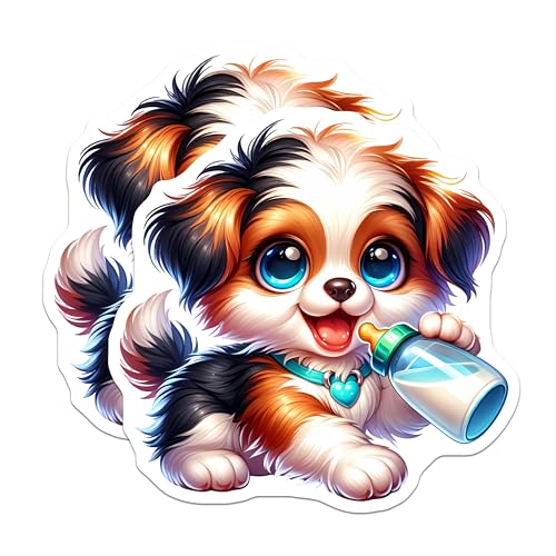 (2 Pack) Cute Puppy Stickers - Dog Lover Decals - Adorable Pet Art - 5" On Longest Side - Sticks to Smooth Flat Surfaces - Made in USA - BMCS9595