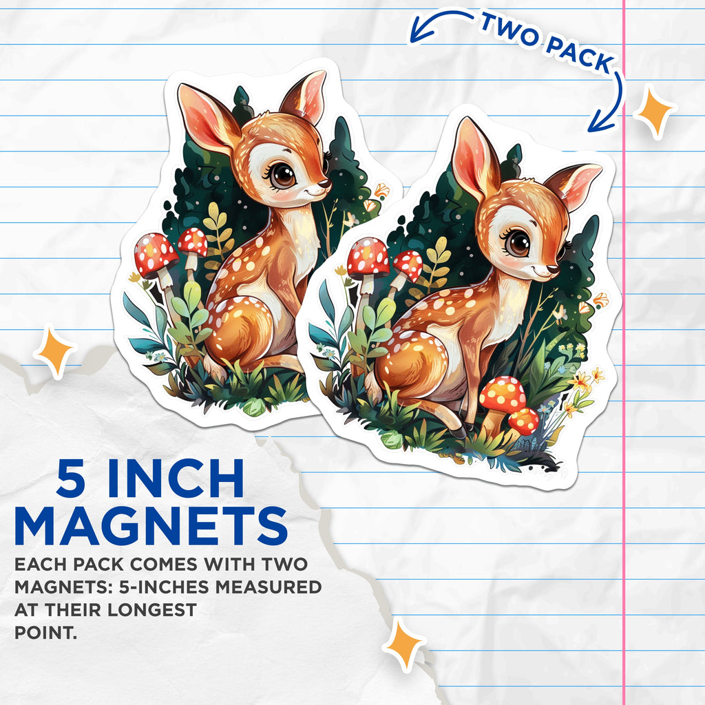 (2 Pack) Cute Deer Fawn Magnets - Whimsical Woodland Creature Decor - Enchanted Forest Aesthetic Refrigerator Art - 5 Inches On Longest Side - Thick Durable Magnet - Made in USA - MAG37739