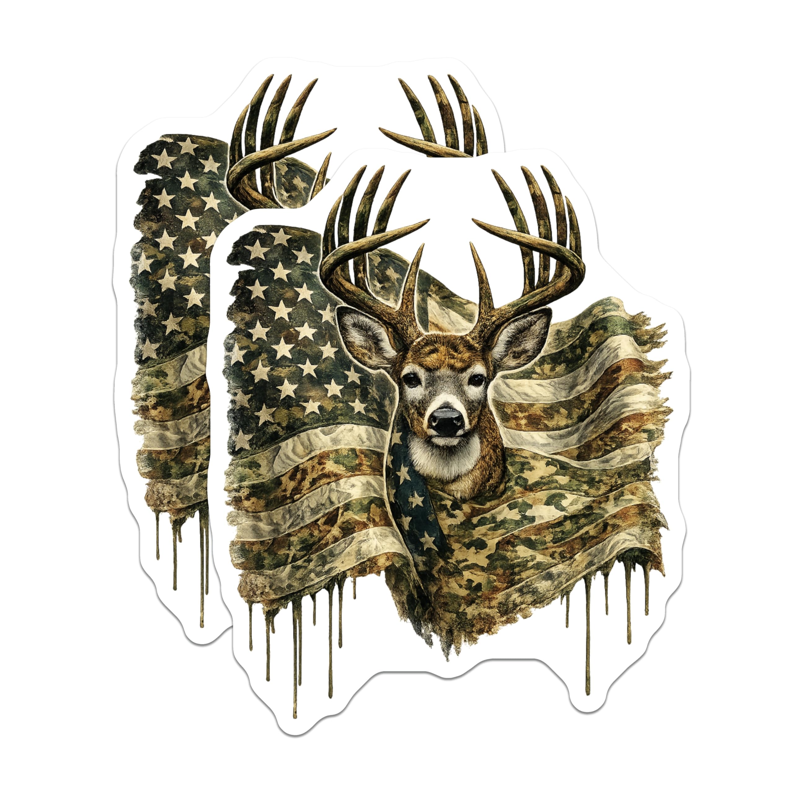 (2 Pack) Whitetail Deer Magnets - Camouflage American Flag - Patriotic Hunter Decor - 5 Inches On Longest Side - Thick Durable Magnet - Made in USA - MAG19844