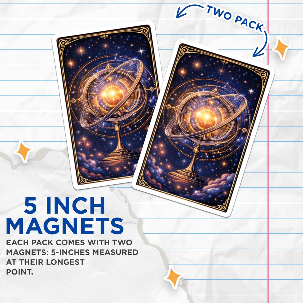 (2 Pack) Armillary Sphere Magnets - Celestial Decor - Starry Space Art Magnet - 5" On Longest Side - Premium Magnet - for Cars, Refrigerators, Toolboxes, Lockers - Made in USA - MAG16216