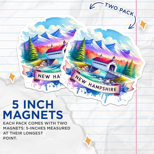 (2 Pack) New Hampshire Magnets - Scenic Mountain Landscape - Colorful Travel Souvenir - 5" On Longest Side - for Cars, Fridges, Toolboxes - Made in USA - MAG6708