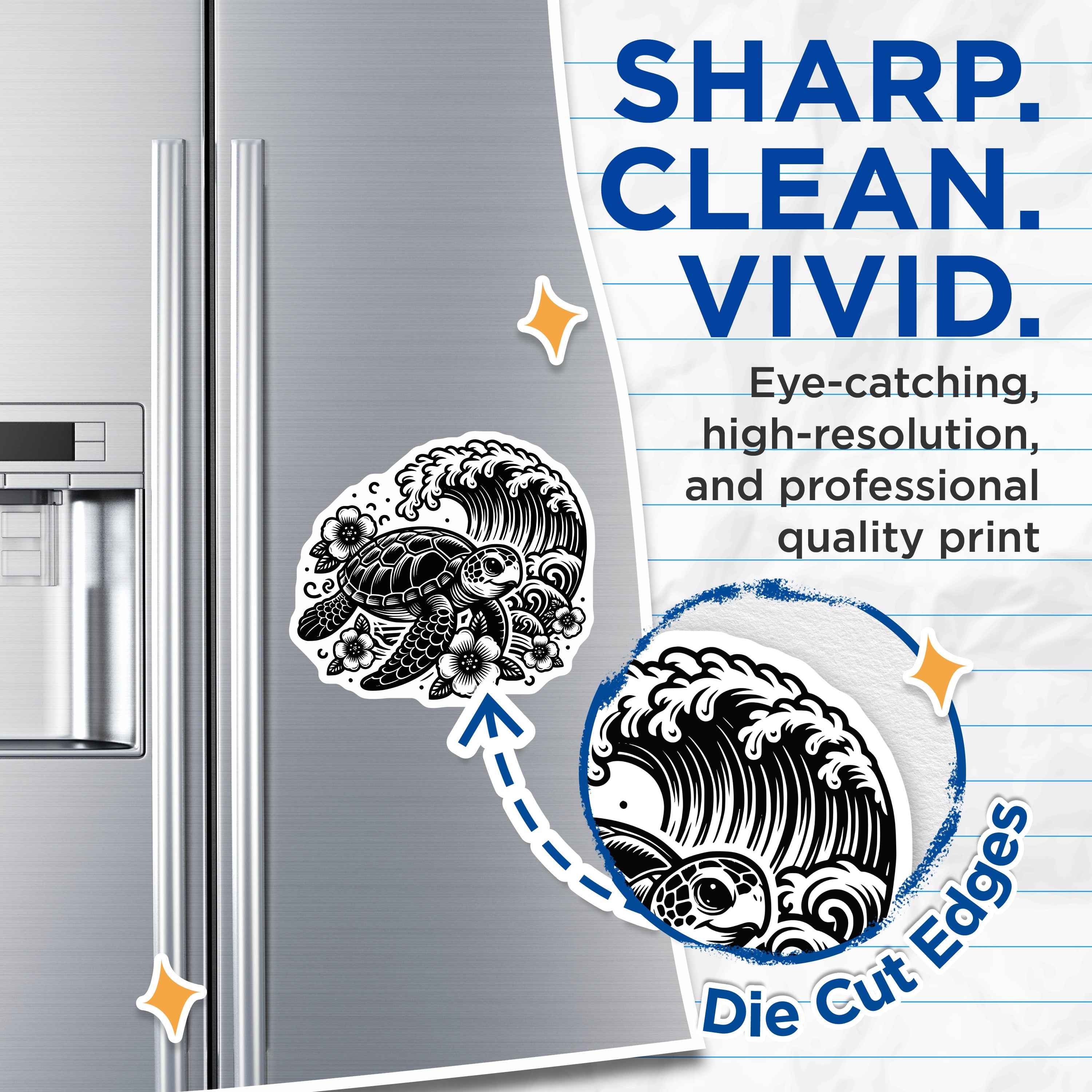(2 Pack) Sea Turtle Ocean Wave Magnets - Hawaiian Coastal Decor - Tropical Fridge Locker Art - 5 Inches On Longest Side - Thick Durable Magnet - Made in USA - MAG36974
