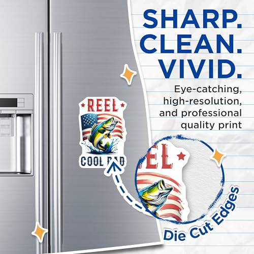 (2 Pack) Reel Cool Dad Magnets - Fishing Magnets - American Flag - Father's Day - USA Flag - 5" On Longest Side - for Cars, Refrigerators, Toolboxes, Lockers - Made in USA BMCS3232