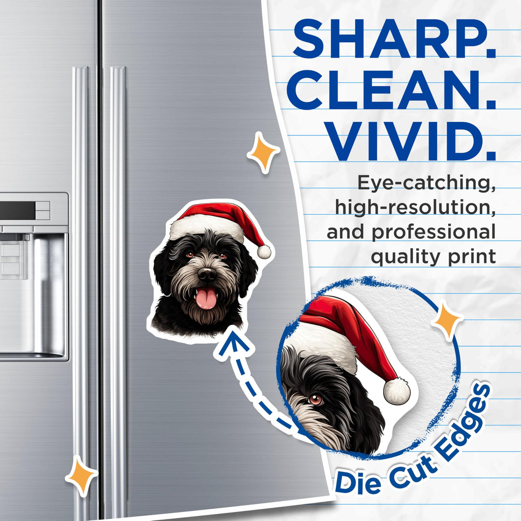 (2 Pack) Christmas Doodle Dog Magnets - Santa Hat Puppy Refrigerator Decor - Festive Pet Holiday Kitchen Accessories - 5 Inches On Longest Side - Thick Durable Magnet - Made in USA - MAG24866