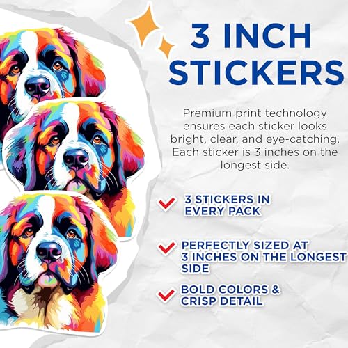 (3 Pack) Bernese Mountain Dog Decals - Colorful Dog Stickers - Laptop Decals - 3 Inches On Longest Side - Easy Peel & Apply - Made in USA - 3MCS0812