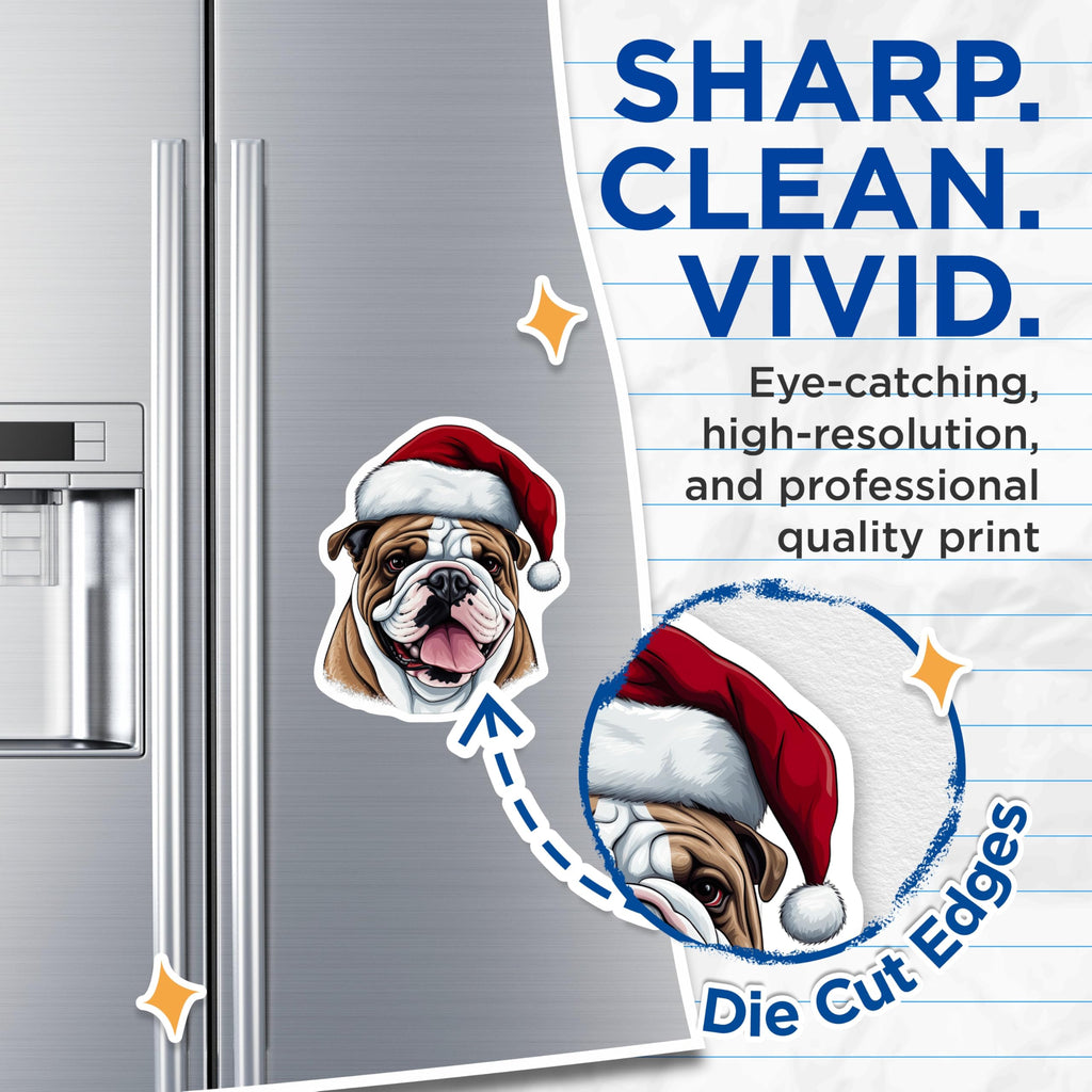 (2 Pack) Bulldog Santa Hat Magnets - Christmas Dog Decor - Holiday Animal Lover - 5 Inches On Longest Side - Thick Durable Magnet - Made in USA - MAG24666