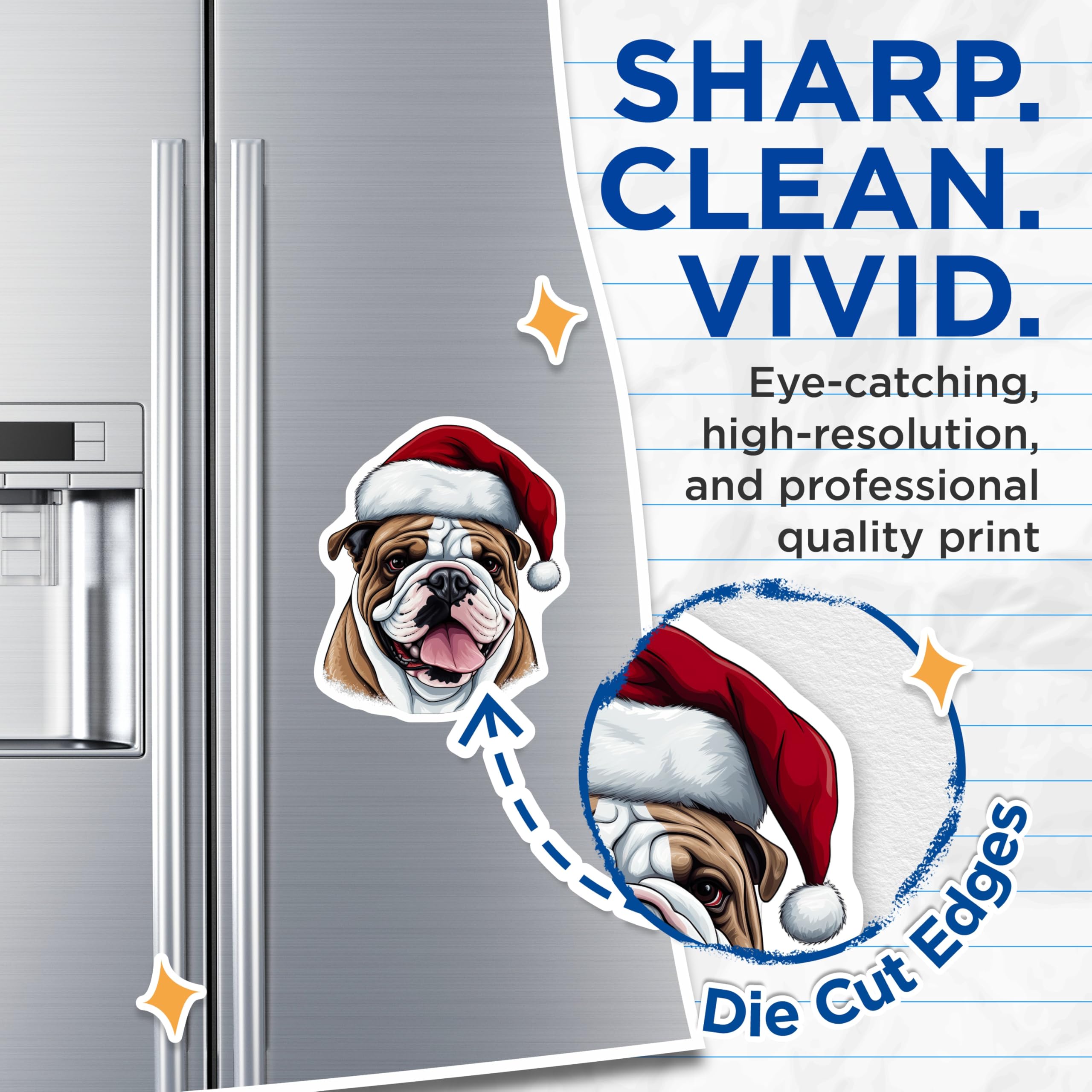 (2 Pack) Bulldog Santa Hat Magnets - Christmas Dog Decor - Holiday Animal Lover - 5 Inches On Longest Side - Thick Durable Magnet - Made in USA - MAG24666