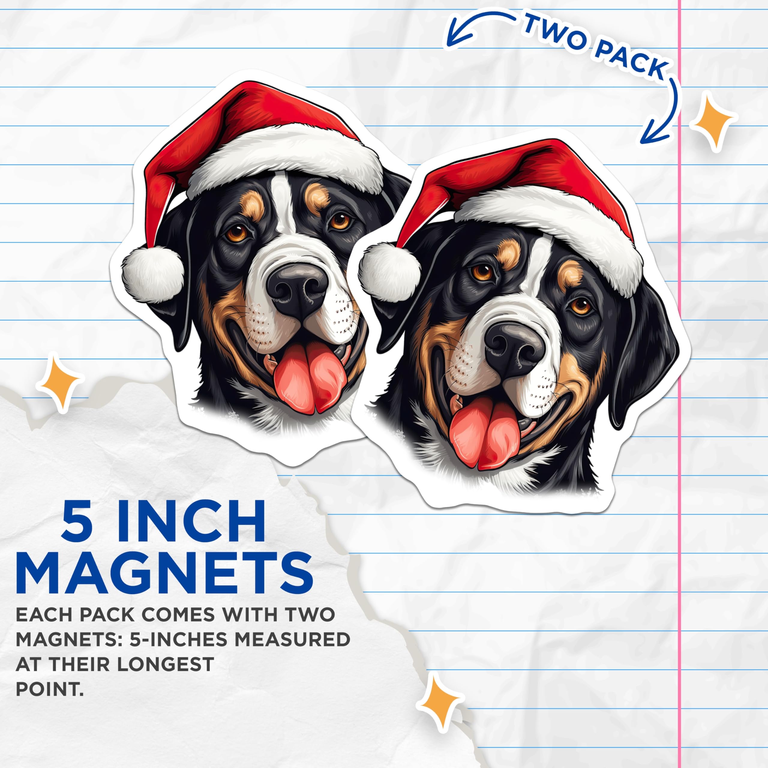 (2 Pack) Christmas Dog Magnets - Bernese Mountain Dog Decor - Santa Hat Pet Magnets - Holiday Fridge Accent - 5 Inches On Longest Side - Thick Durable Magnet - Made in USA - MAG25636