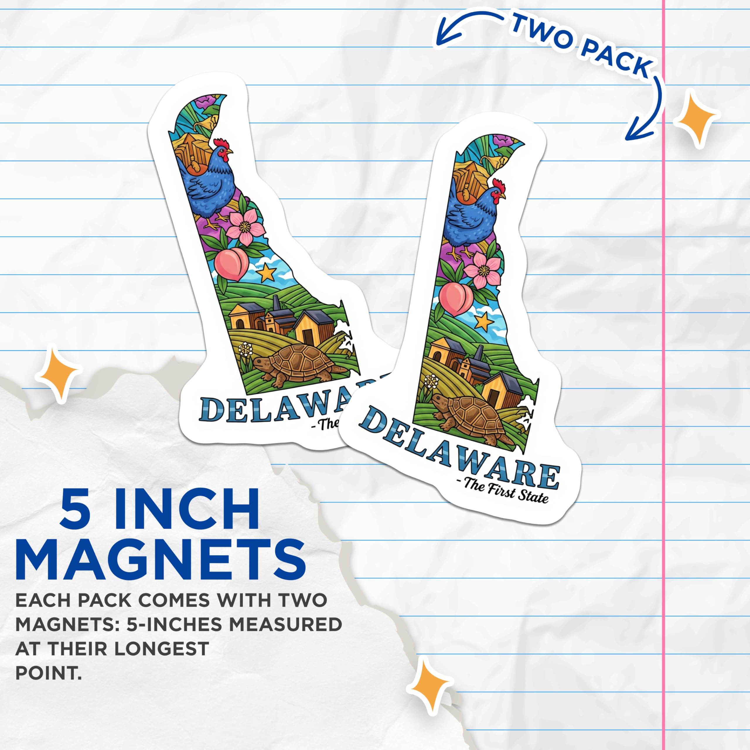(2 Pack) Delaware Magnets - State Souvenir Fridge Magnets - Delaware Pride Home Decor - 5" On Longest Side - Premium Magnet - for Cars, Refrigerators, Toolboxes, Lockers - Made in USA - MAG15279