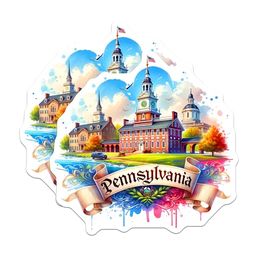 (2 Pack) Pennsylvania State Stickers - Travel Sticker - Watercolor Art Decal - 5" On Longest Side - Sticks to Smooth Flat Surfaces - Made in USA - BMCS6673