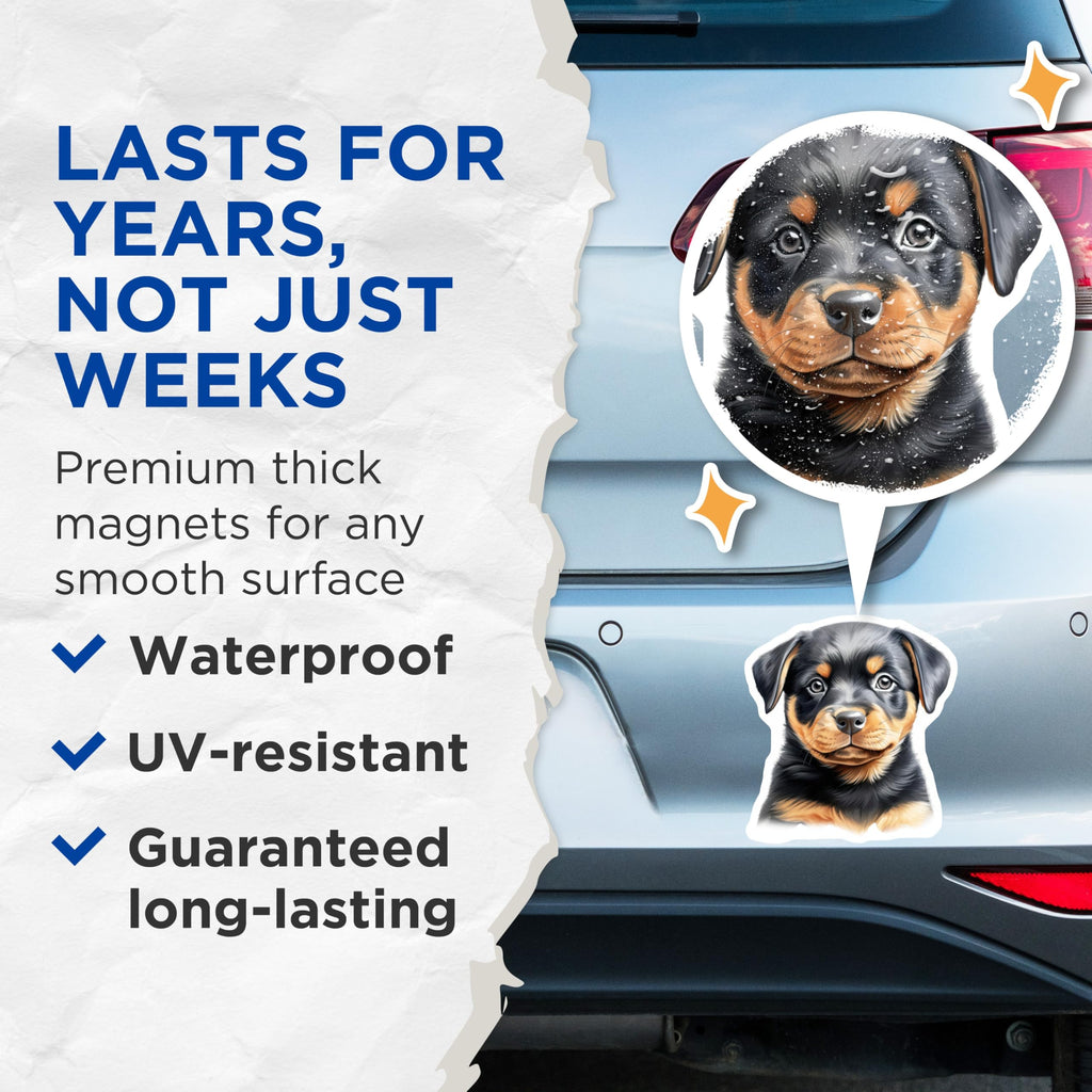 (2 Pack) Rottweiler Puppy Magnets - Cute Dog Face - Pet Lover Fridge Locker Decor - 5 Inches On Longest Side - Thick Durable Magnet - Made in USA - MAG27560