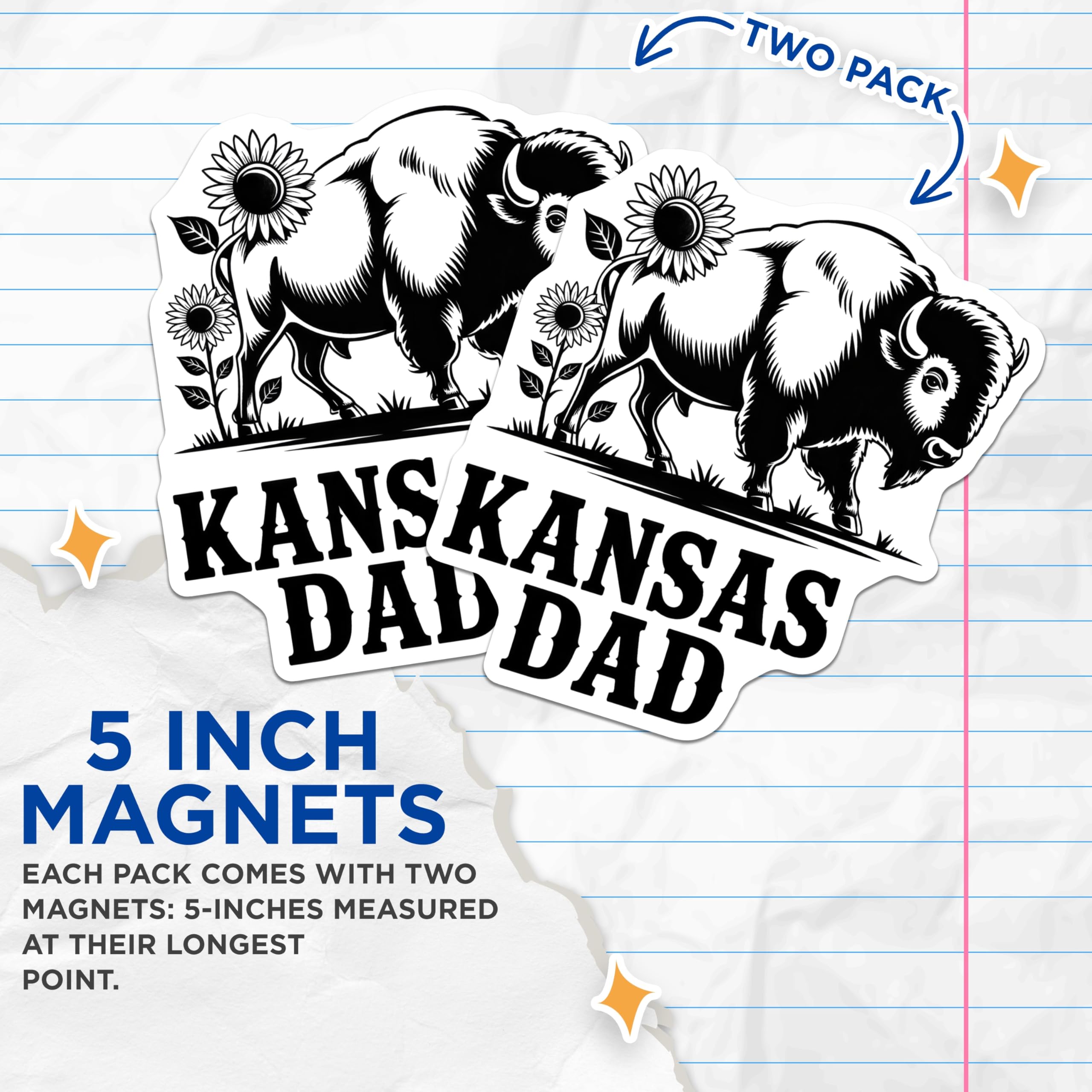 (2 Pack) Kansas Dad Magnets - Bison Sunflower - Home Decor - Refrigerator Magnets - 5" On Longest Side - Premium Magnet - for Cars, Refrigerators, Toolboxes, Lockers - Made in USA - MAG17730