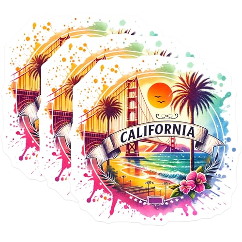 (3 Pack) California Decals - Golden Gate Bridge - Laptop Decals- 3 Inches On Longest Side - Easy Peel & Apply - Made in USA - 3MCS5788