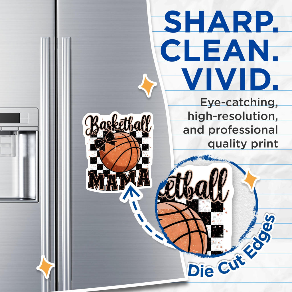 (2 Pack) Basketball Mama Magnets - Cheerful Sports Mom Vehicle Decals - Sparkling Game Day Decorations - Team Spirit Fan - 5 Inches On Longest Side - Thick Durable Magnet - Made in USA - MAG23067