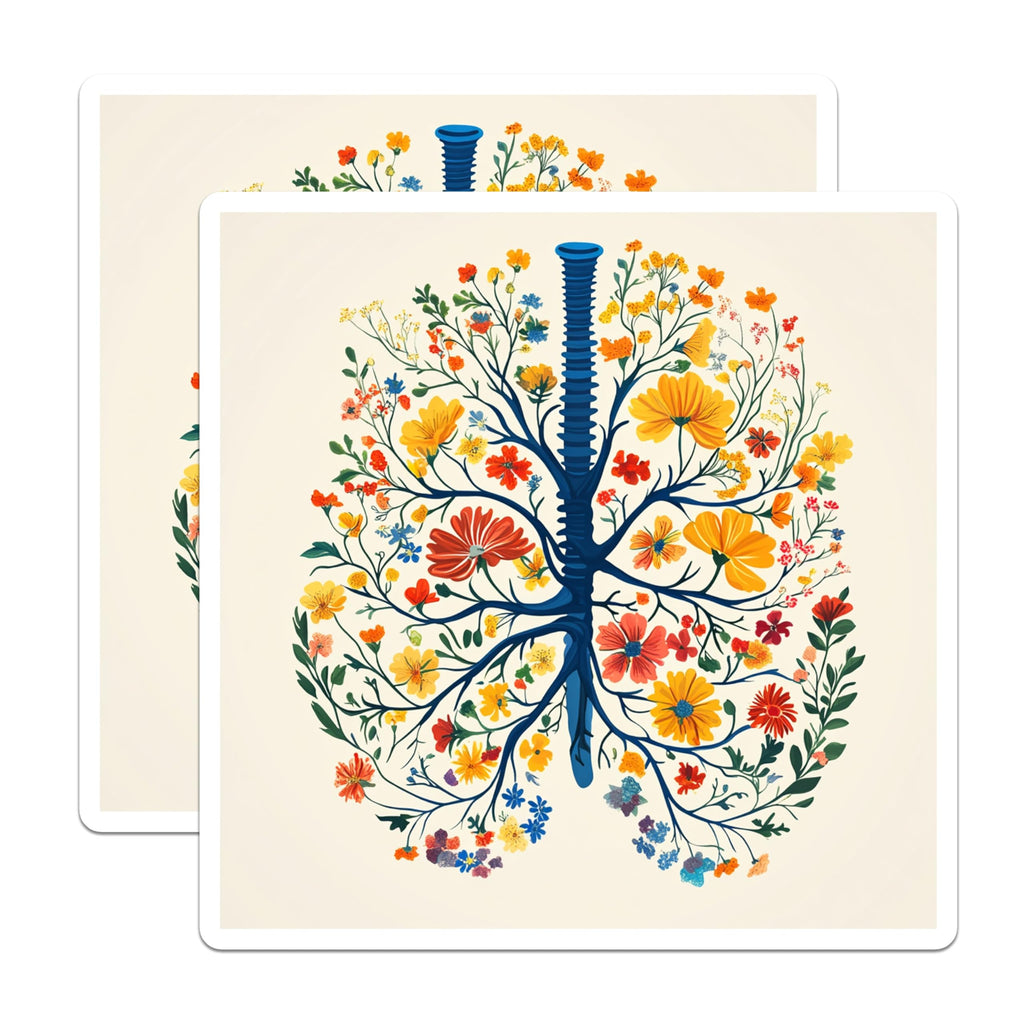 (2 Pack) Floral Lungs Magnets - Botanical Anatomy Art - Respiratory System Decor - 5 Inches On Longest Side - Thick Durable Magnet - Made in USA - MAG24285