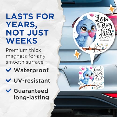(2 Packs) Love Never Fails Magnets - 1 Corinthians 13:8 Christian Positive Magnets - 5 Inches On Longest Side - Premium Magnet - for Fridges, Toolboxes, Cars - Made in USA - MAG2307