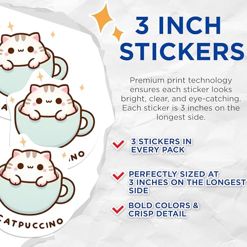 (3 Pack) Cat Decals - Funny Cat Stickers - Laptop Decals - 3 Inches On Longest Side - Easy Peel & Apply - Made in USA - 3MCS1118