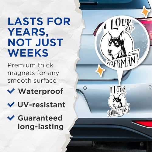 (2 Pack) I Love My Doberman Magnets - Pet Lover Fridge Magnets - Dog Breed Magnets - Cute Doberman Art Magnets- 5" On Longest Side - for Fridges, Toolboxes, Cars - Made in USA - MAG2968