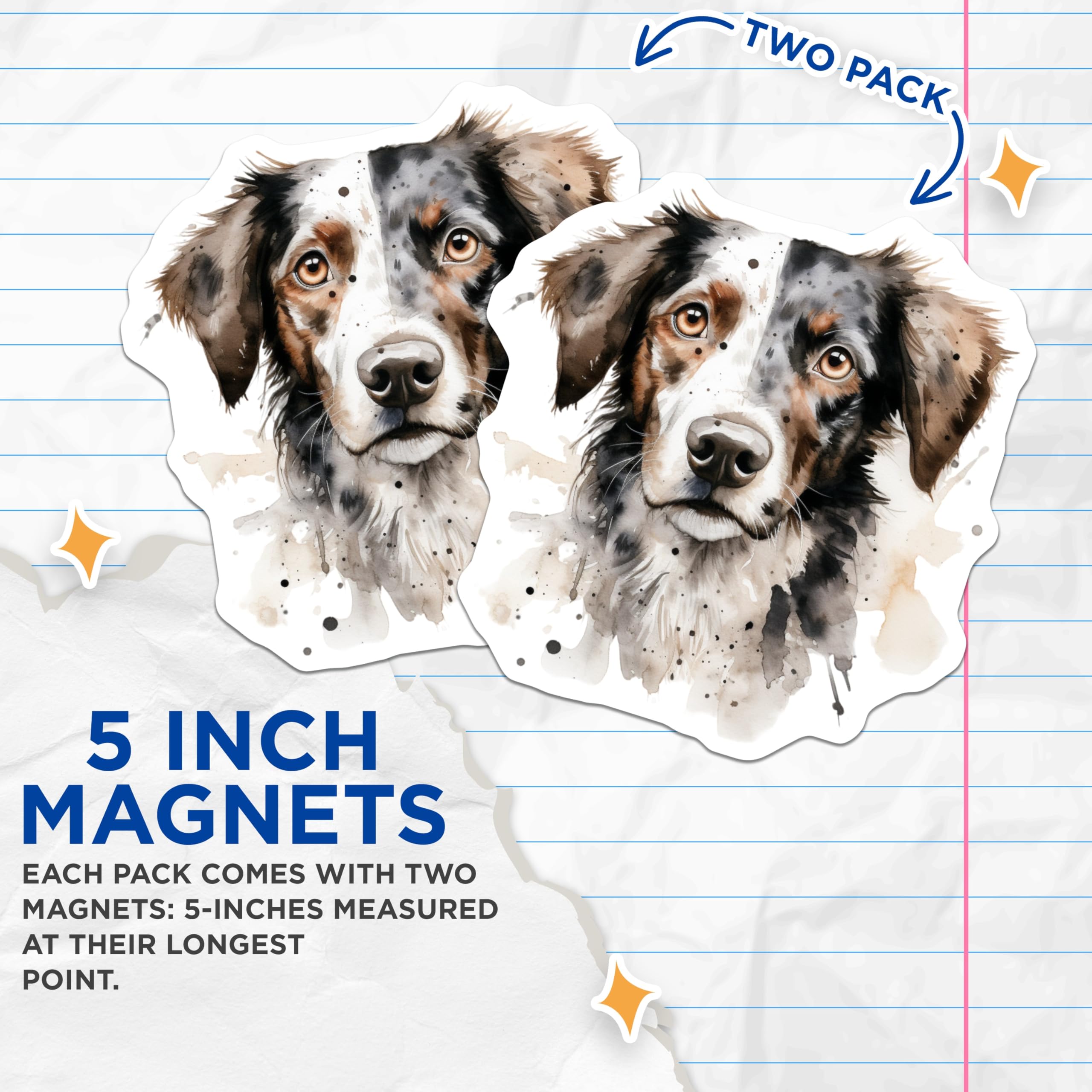 (2 Pack) Australian Shepherd Magnets - Watercolor Dog Art - Merle Collie Lover Decor - 5 Inches On Longest Side - Thick Durable Magnet - Made in USA - MAG26537