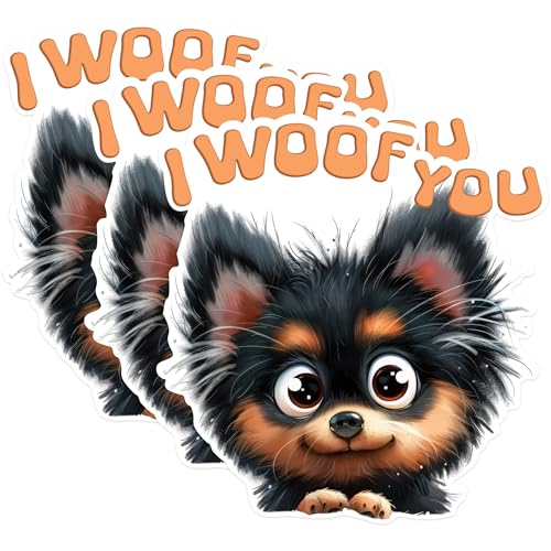 (3 Pack) Woof You Decals - Puppy Love Stickers - Cute Dog Laptop Decals - 3 Inches On Longest Side - Easy Peel & Apply - Made in USA - 3MCS1232